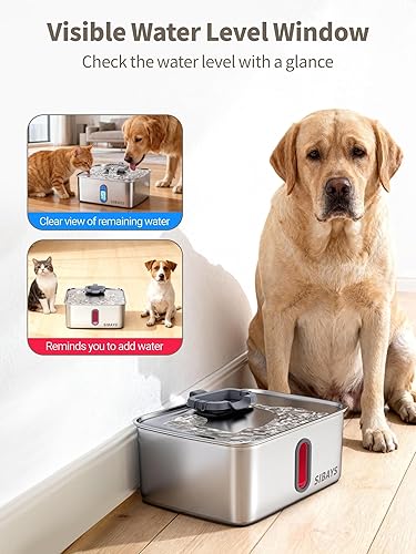 Miniatura 6 de SIBAYS Fuente de agua para perros de 4 galones15 litros para perros grandes, fuente de agua grande de acero inoxidable, dispensador automático ultra