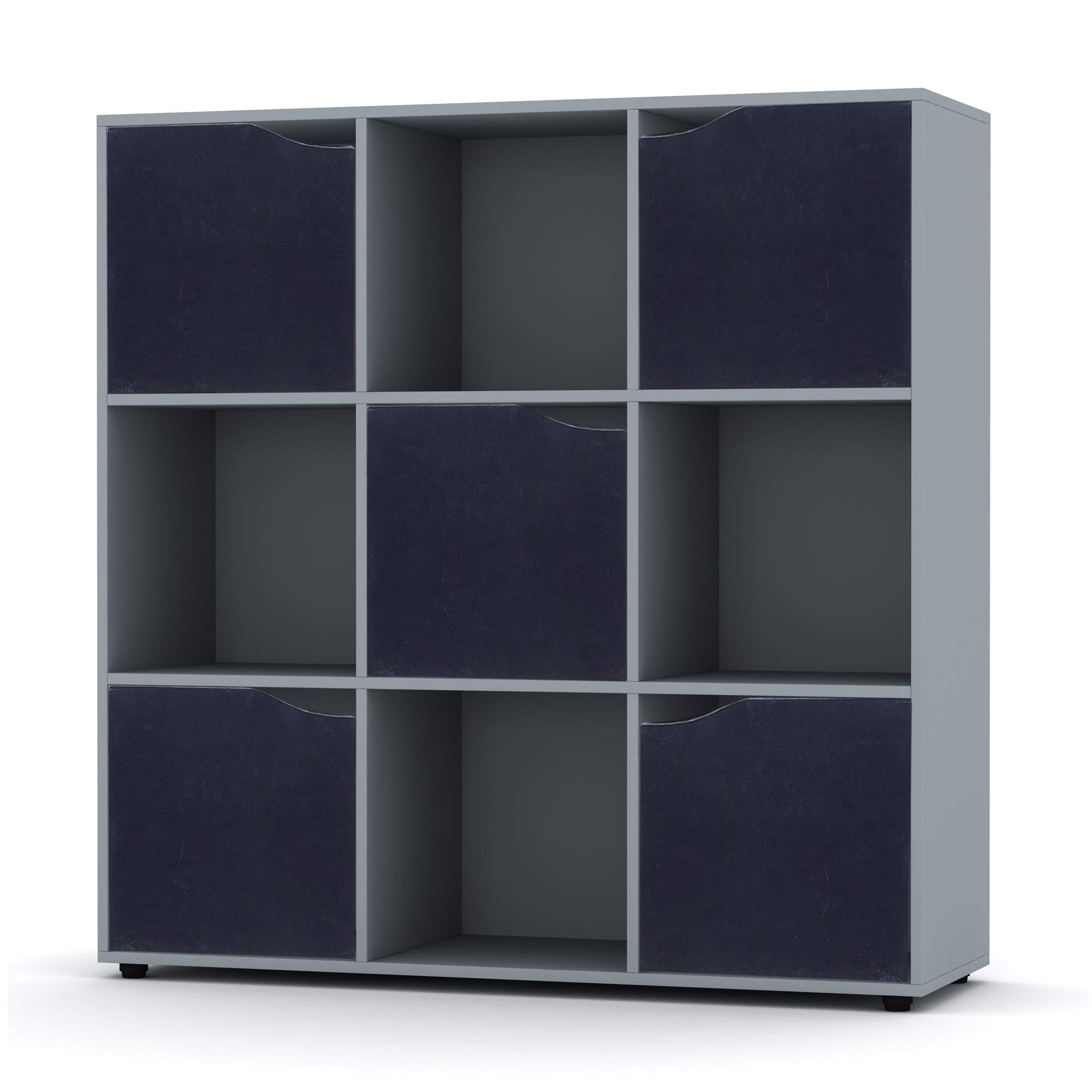 URBNLIVING Wooden Grey Cube Bookcase Shelving Display Shelves Storage Units Wood Shelf Door (Grey Bookcase And Black Doors, 9 Cube) โ image 1