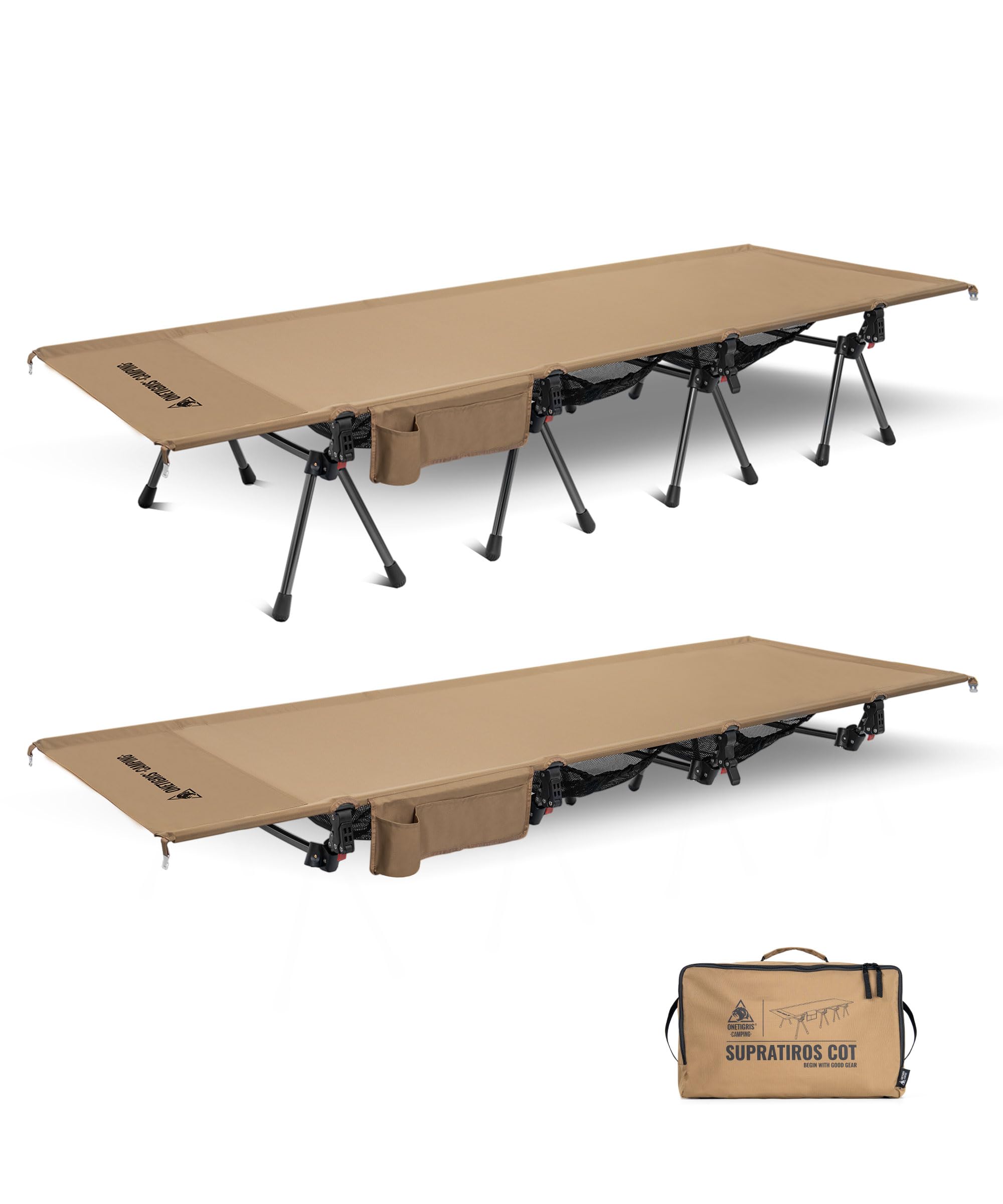 OneTigris SUPRATIROS Lit de camp pliable XXL portable et léger jusqu'à 180 kg pour tente, extérieur, voyage, jardin, bureau (220 x 80 cm)