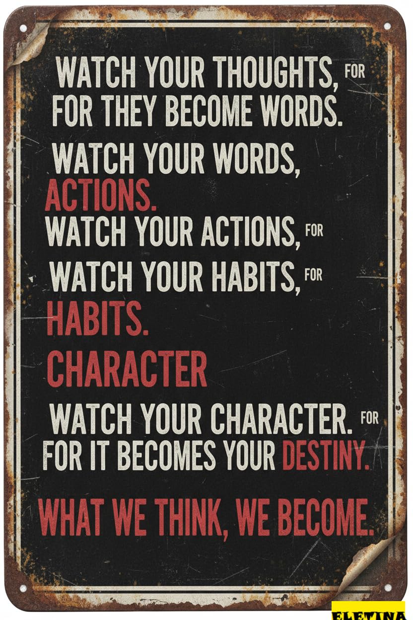 Watch Your Thoughts Motivational Tin Sign, 12x8 Inch