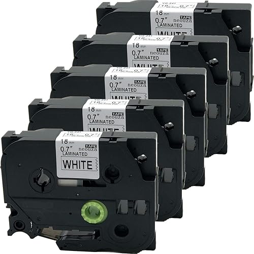 Miniatura 1 de NEOUZA Paquete de 5 cartuchos de cinta de etiquetas laminados Brother P-Touch TZe TZ de 0.709 in x 26.2 ft (TZe-241 negro sobre blanco)
