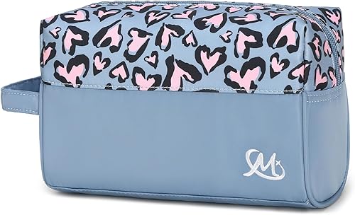 Juego de 2 piezas de artículos de tocador de viaje impermeable maquillaje electrónico lápiz organizador bolsa con asa, Corazón azul rosa, Moda