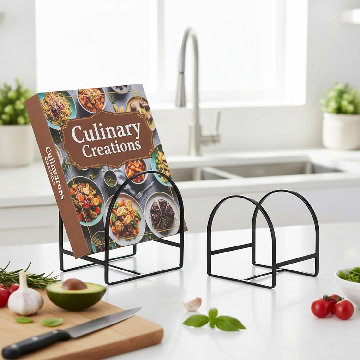 4 Pcs Metal Plate Organizer for Cabinet, Black Dish Organizer 2 Sizes Countertop Upright Dish Drying Racks Space Saver Plat Storage Rack for 6–12 Inch Plates, Pots and Pans (2 Large & 2 Small)