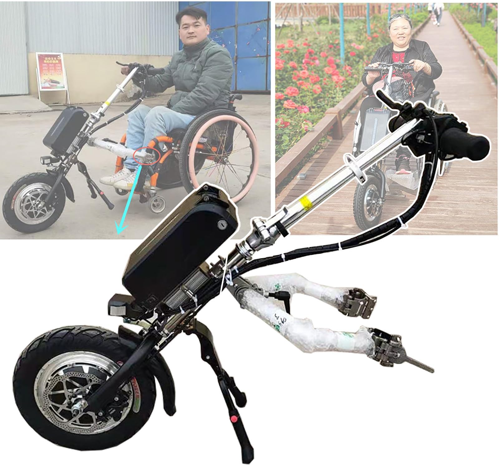 500W Wheelchair Retractor, Electric Wheelchair Conversion Kit, Cruising Range: 55 Km, 3-Speed Adjustment, With LED Headlight + Shock Absorption System,A