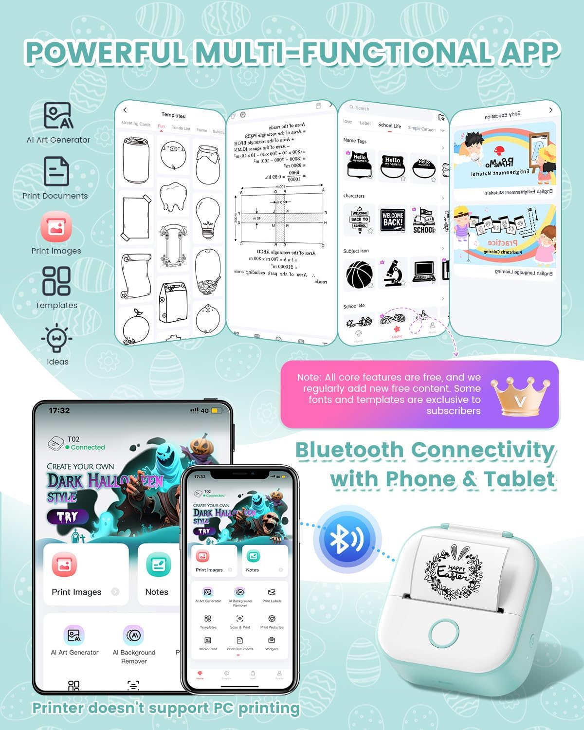 Memoking Mini Printer - T02 Sticker Printer Print Pod Portable Thermal Inkless Sticker Maker Bluetooth Pocket Mini Photo Printer Instant Print for School Office Home for Study Note, Journal, DIY, Gift - Image 5