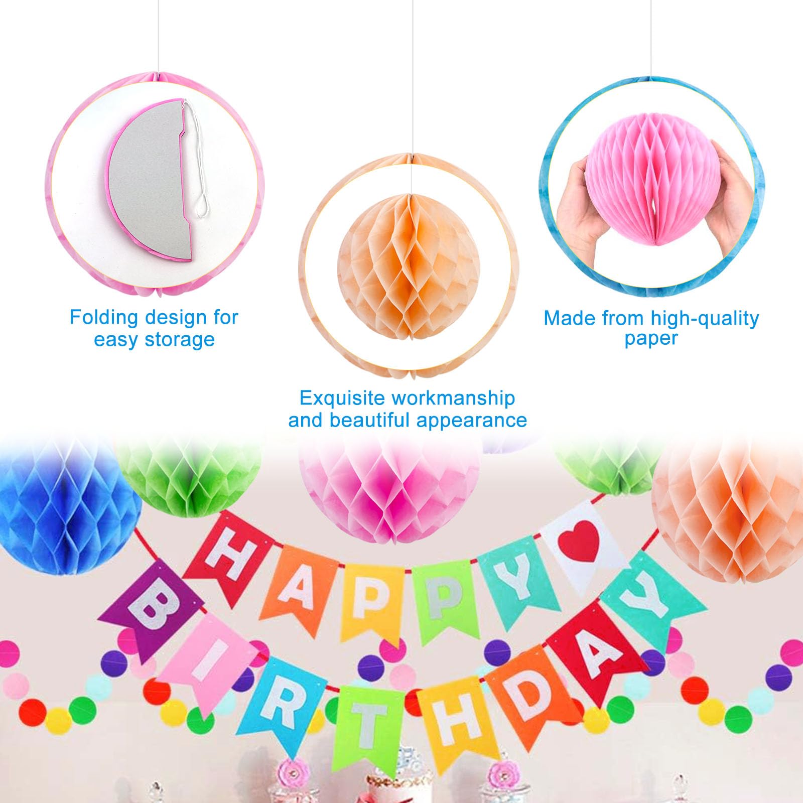 12 Palline Decorative A Nido D'Ape Per Feste | Mische Set 7,6-20,3 Cm Per Baby Shower, Matrimoni E Camerette - 5