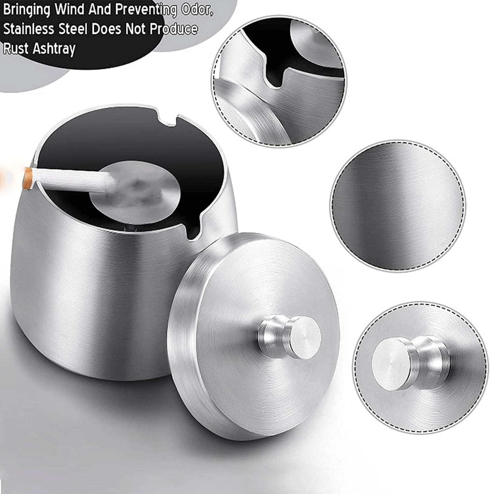 Rieort Cendrier Cendrier en Acier Inoxydable avec Couvercle cendrier définit cendrier extérieur à Grand Cylindre pour la décoration de Bureau à Domicile cendrier intérieur