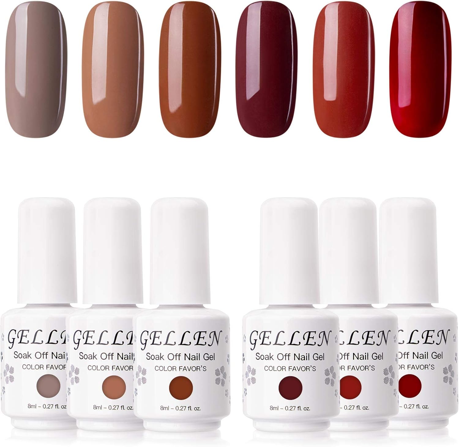 Gellen Gel Nail Polish Kit Coffee & Red Wine Tones, Trendy Earthy