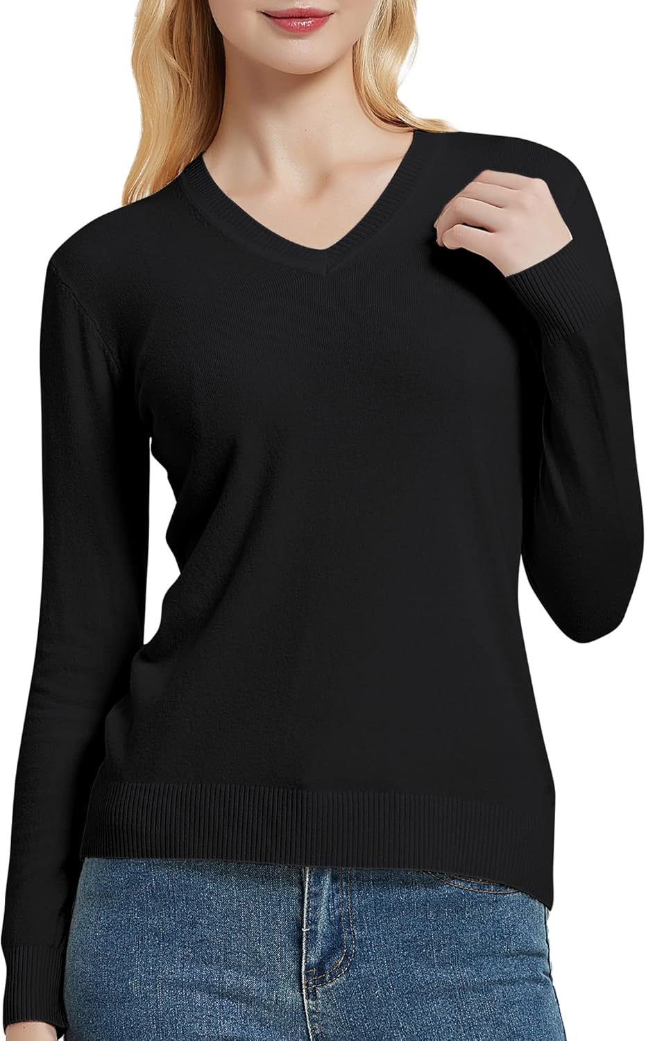 Urban CoCo Women's V Neck Long Sleeve Solid Classic Knit Pullover Sweater Tops - Image 4