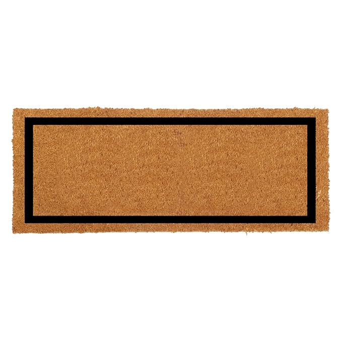 Onlymat Heavy-Duty Coir Doormat for Indoor and Covered Entrances, Weather Resistant with Anti Skid Vinyl Backing, Brown Decorative Entryway Rug with Black Borders, 120cm x 40cm