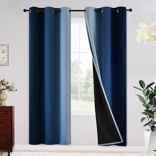 Miniatura 34 de Yakamok - Cortinas opacas 100% de 84 pulgadas de largo, cortinas azules para oscurecer la habitación, cortinas ombré para dormitorio, con ojales,