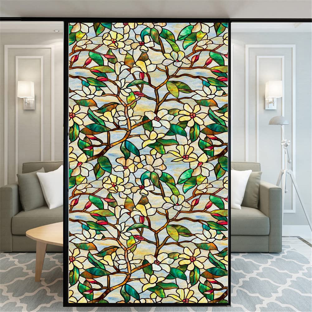 Folie okienne Prywatność Folia okienna Dekoracyjne storczyki leśne Naklejki witrażowe Bez kleju Statyczne przyleganie Matowa folia do przyciemniania okien (Size : 60x200cm)