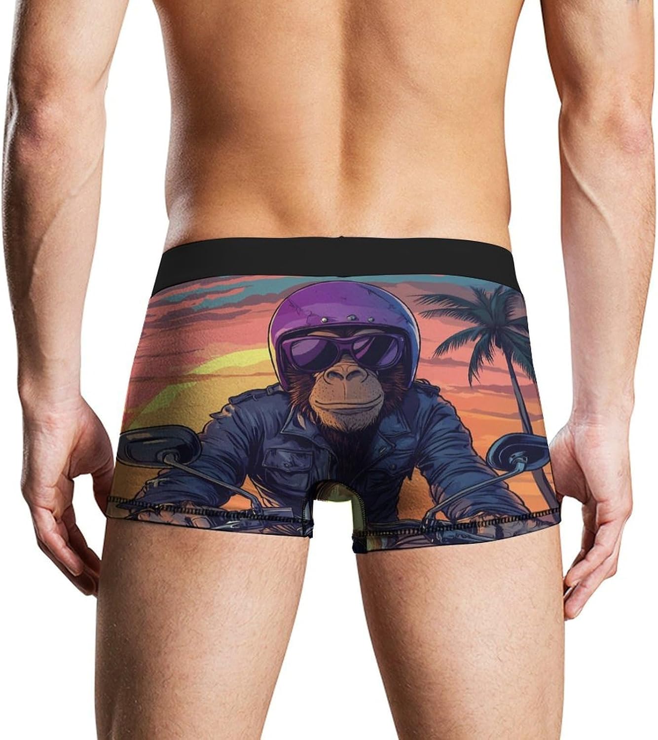 Animal Monkey Gorilla Riding Motorcycle Mens Underwear Moisture-Wicking Boxer Briefs Breathable Shorts Underpants Trunks