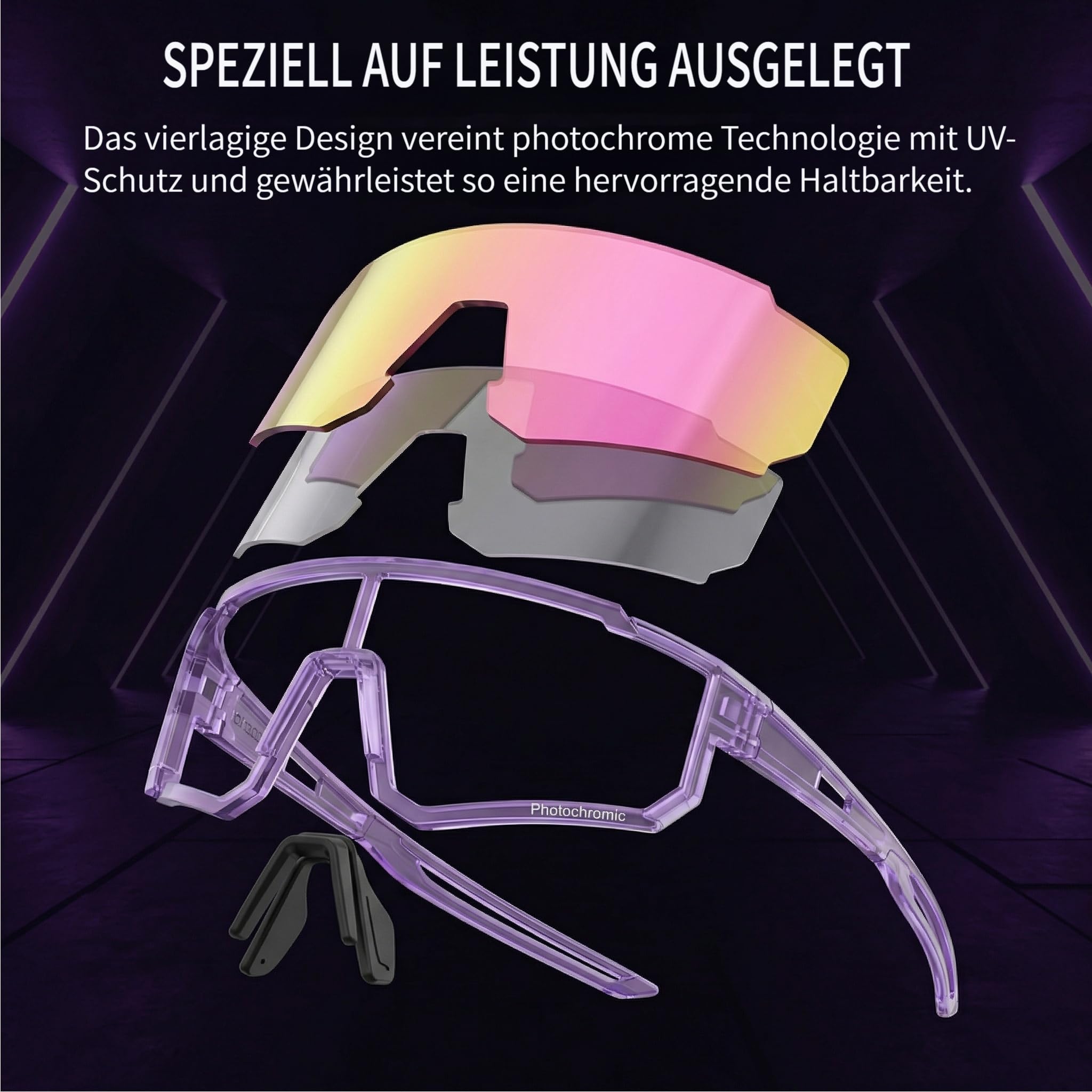 Generisch Lila Selbsttönend Fahrradbrille, Photochromatische UV400, Fahrradbrille Herren, Schnelle Brille Damen, Sportsonnenbrille Radsport Radfahren für Radfahren Laufen Baseball Mtb