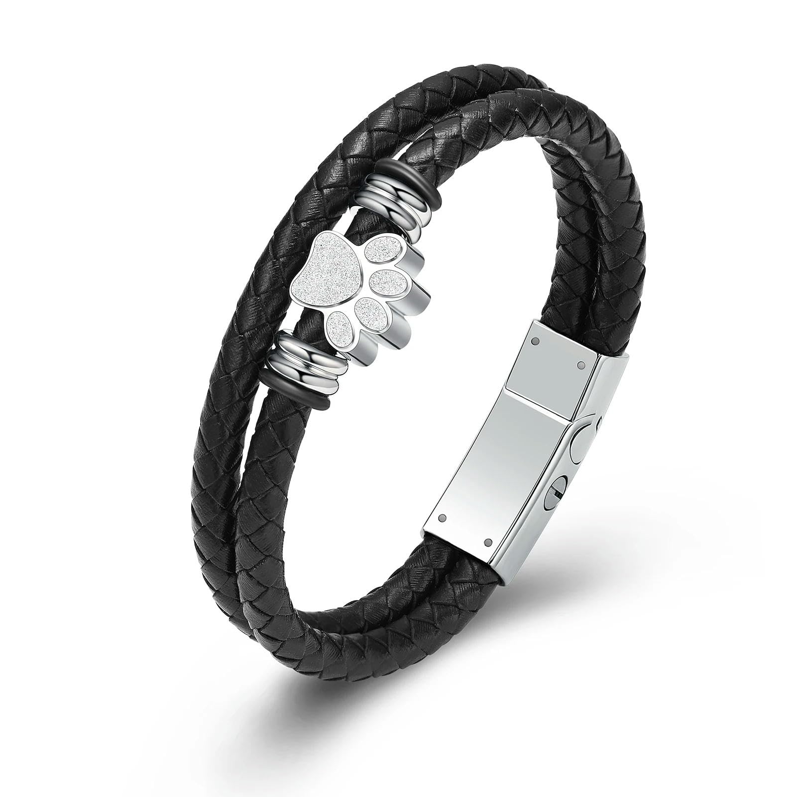 Bracelet souvenir pour cendres de chat en acier inoxydable argenté, bijou commémoratif 20cm