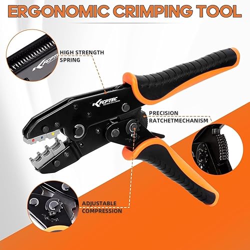 Miniatura 5 de KF CPTEC Juego de herramientas de prensado de 9 piezas, crimpadora de alambre de trinquete con mandíbulas intercambiables para encogimiento de