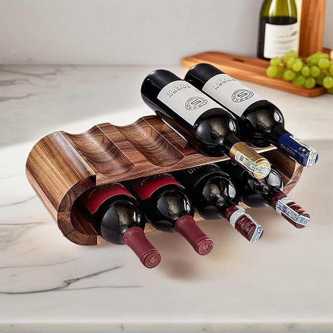 Soporte para 8 Botellas de Vino, Madera de Acacia, Para Mostrador miniatura 4