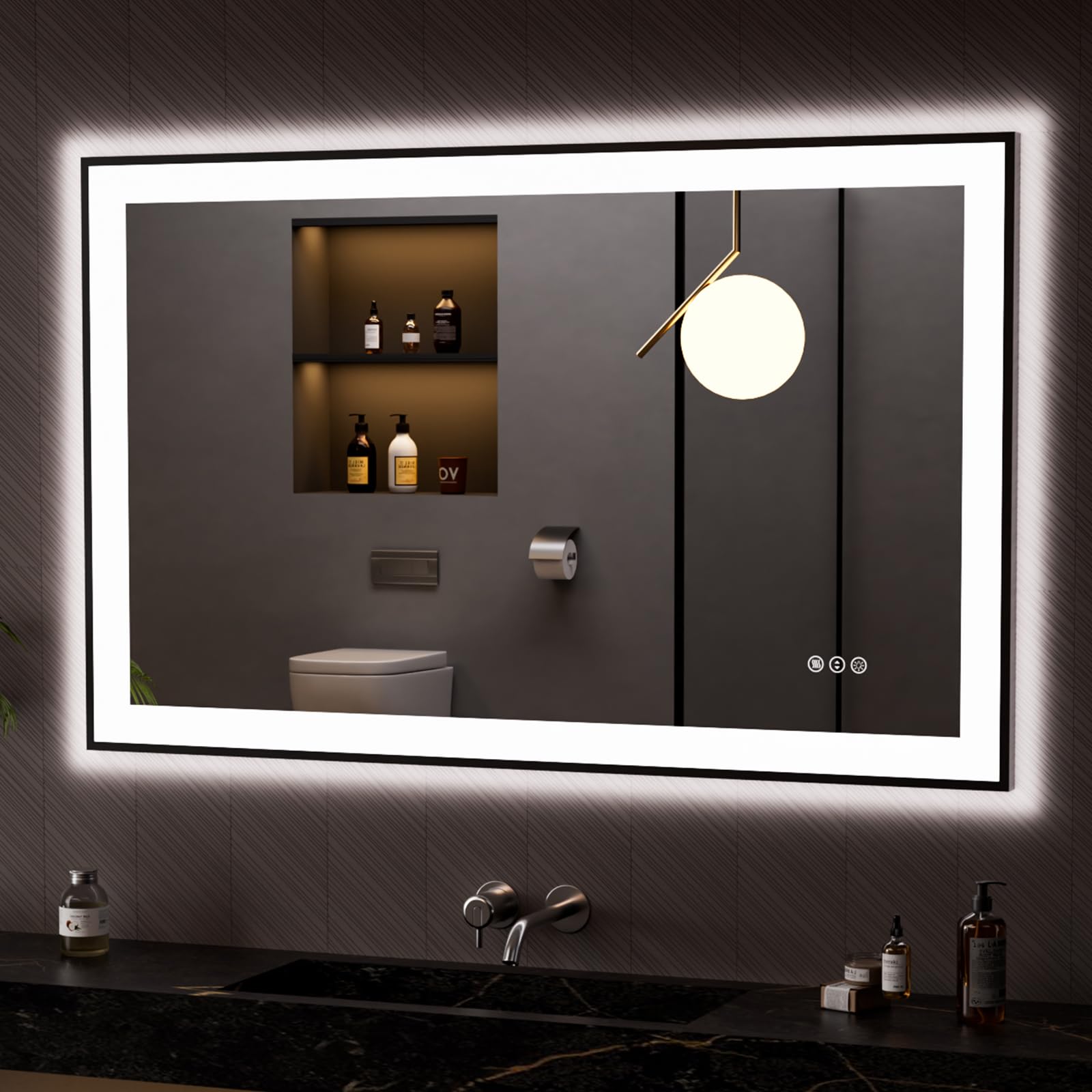 LOAAO 48"X30" LED Bathroom Mirror Black Framed