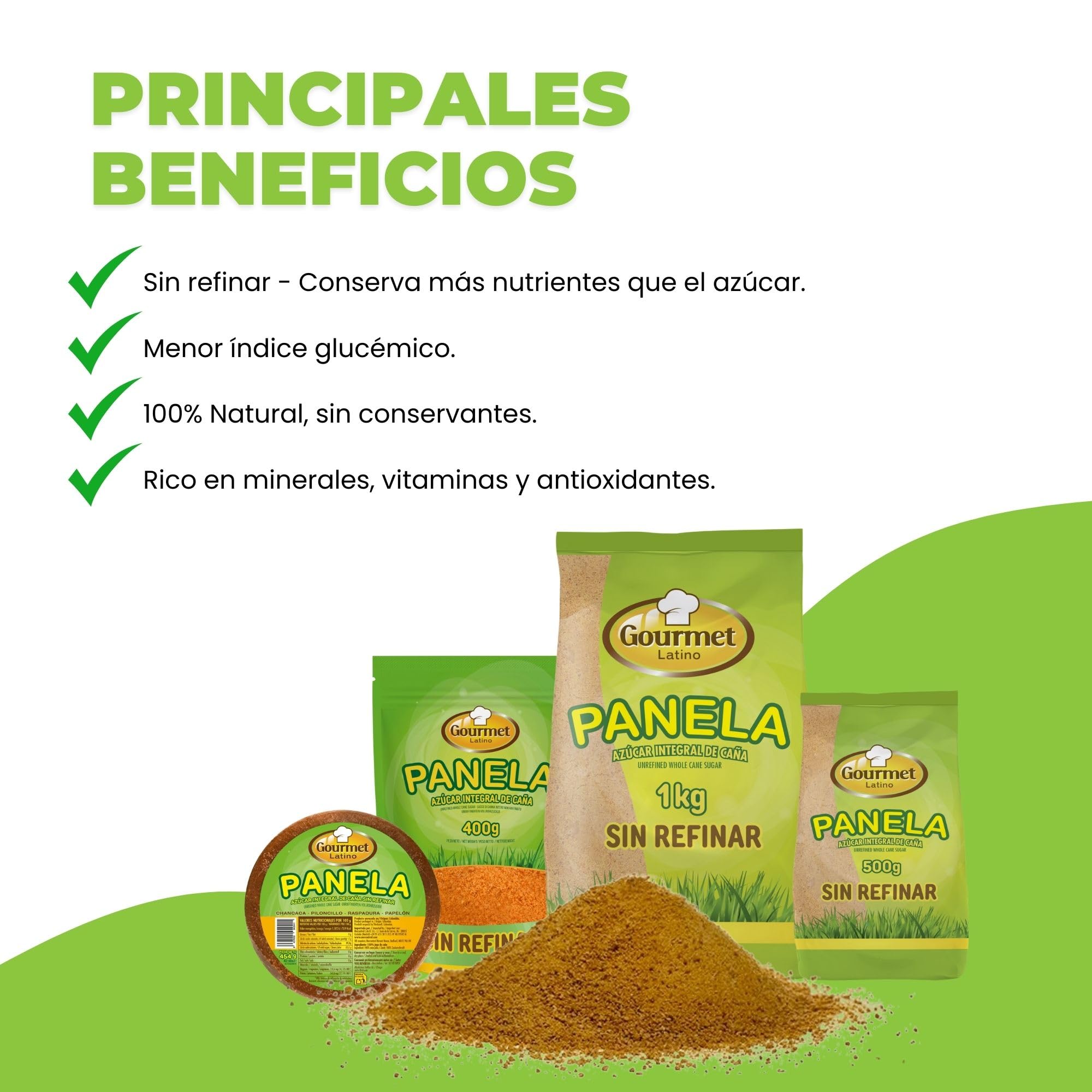 Panela Pulverizada 500 g Rica en Vitaminas y Minerales Azúcar Integral de Caña Sin Refinar Gourmet Latino