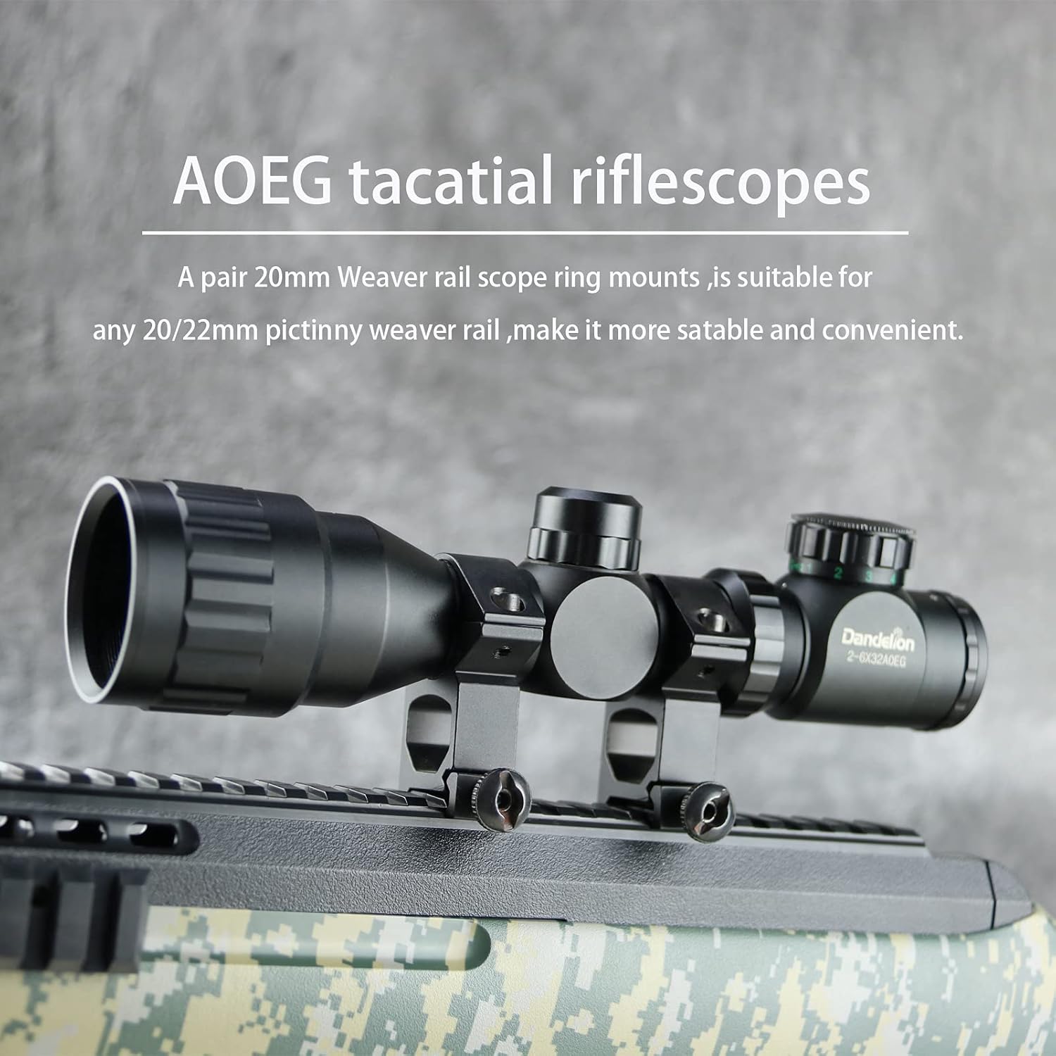 Dandelion Rifle Scope 2 6X Magnify ,Red and Green Illuminated Range Finder Reticle Optics Lens Gun Scopes with Sunshade Tube ,Tactical Rifle Sight Free 20mm Picatinny Rail Mount Image