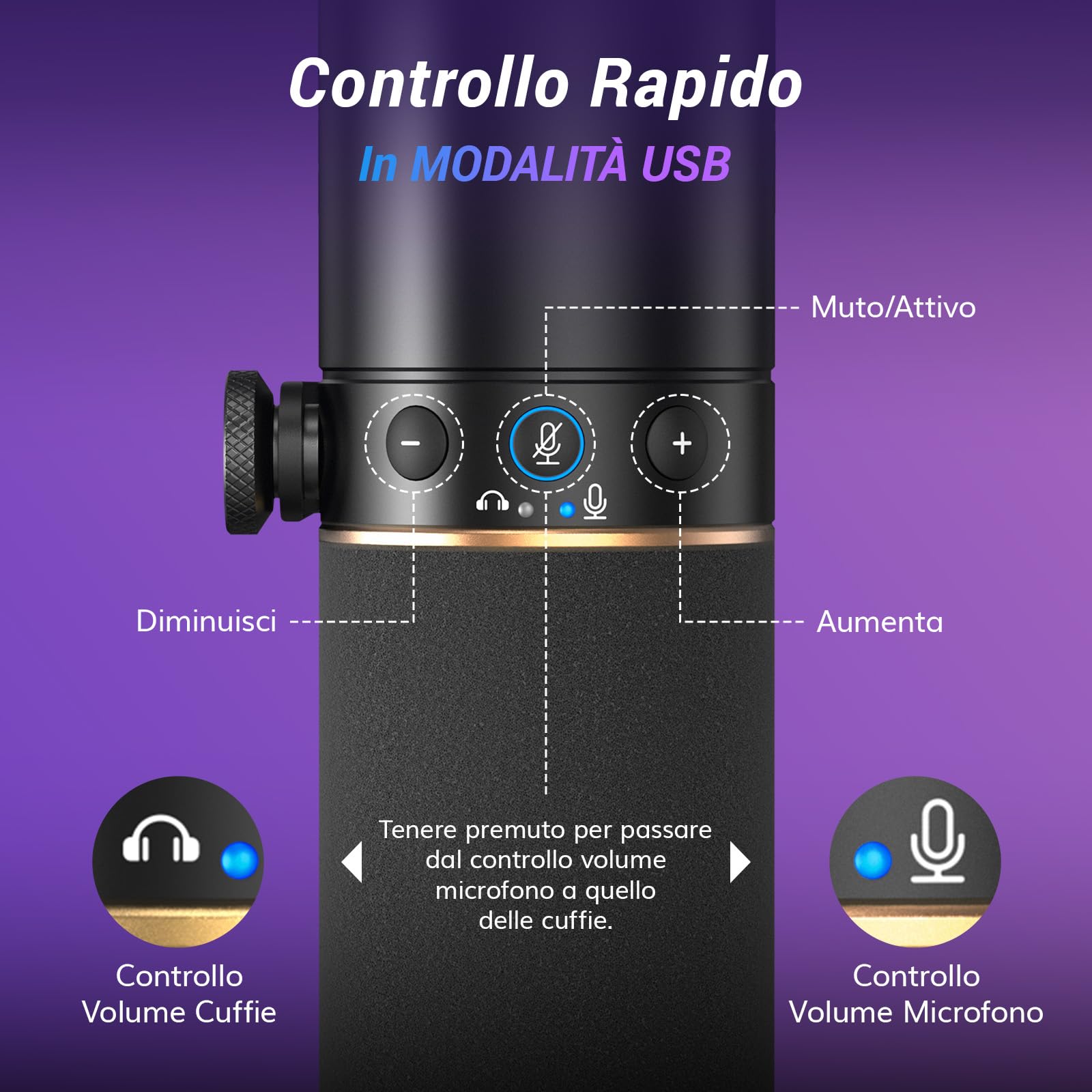 TONOR Microfono Gaming USB/XLR con Supporto da Braccio, Microfono PC Dinamico RGB per Twitch, Streaming, Podcasting, Discord, Microfono in metallo Cardioide per Mac Android, 200cm,TD520S+