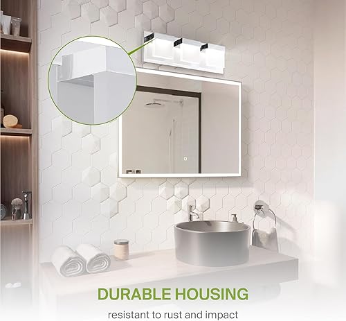 Miniatura 5 de ASD Lámpara LED de tocador de baño de 18 pulgadas, 3 luces de 15 W, 850 lúmenes, 3000-5000 K, 120 V, 3CCT, regulable, certificación ETL, iluminación