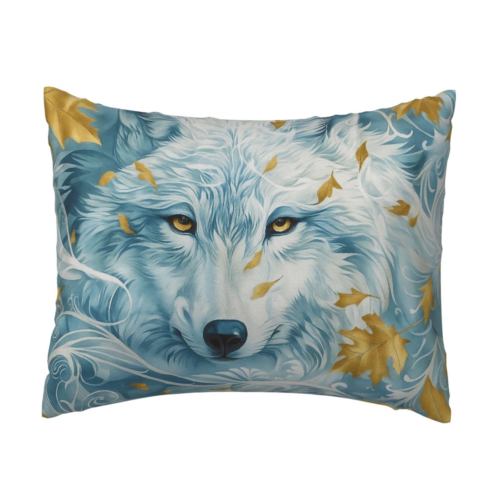 Wolf & Maple Leaf Pillowcase Soft Plush with Zipper Decorative Pillowcovers 16x20 in