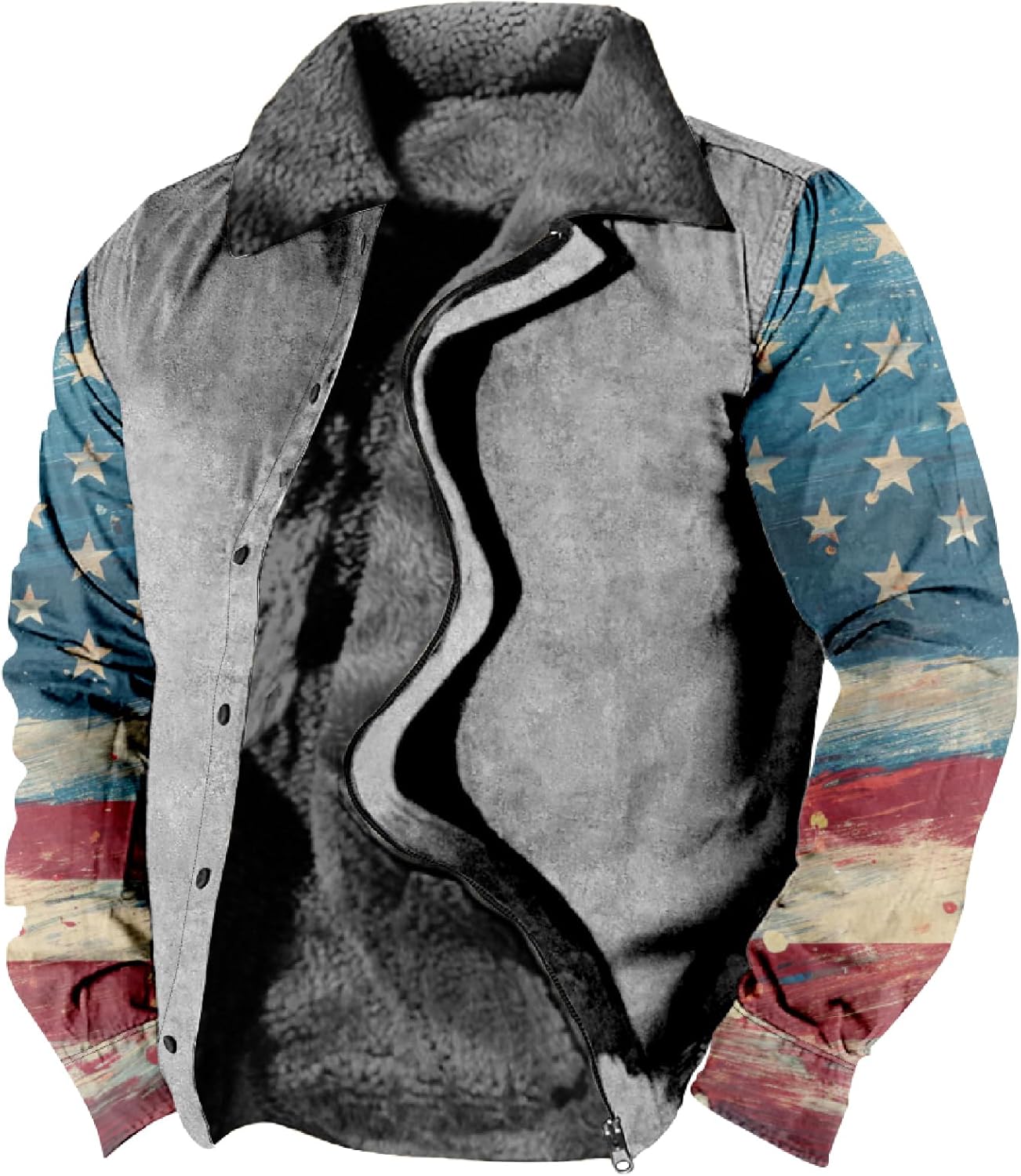 Actec Western Cowboy Jackets for Men Ethnic Print Long Sleeve Zip Up Sherpa Fleece Vintage Winter Outdoor Coat - Image 3