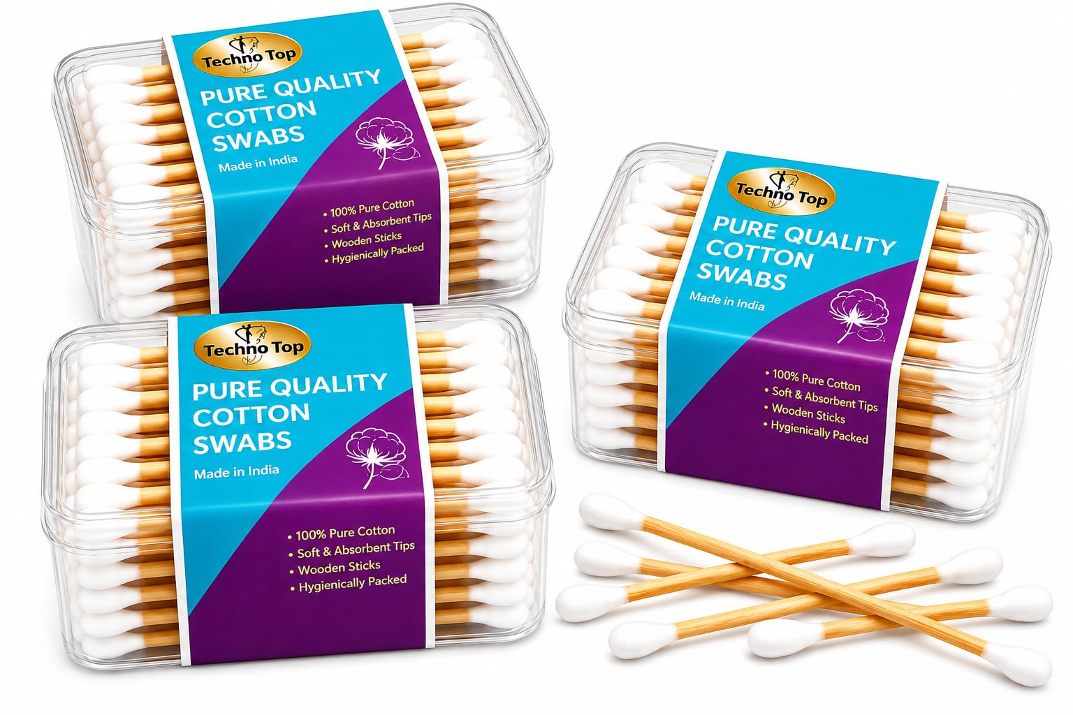 TechTime Pure Quality Cotton Swabs, Premium Multipurpose Cotton Buds in Portable Storage Cases, 3 Pack-image-14