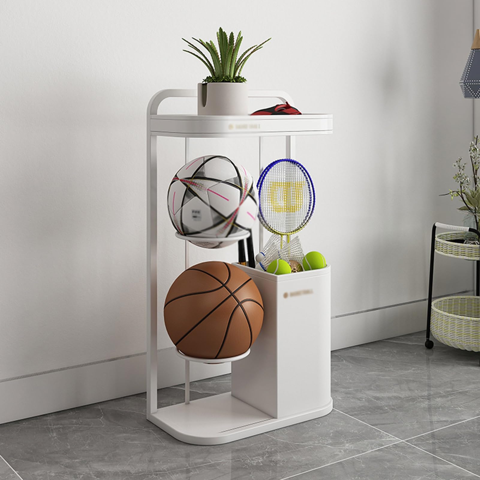 Rastrelliera For Racchette Da Tennis, Espositore For Attrezzature Sportive, Rastrelliera For Racchette E Palline Con Scomparto Superiore, For Racchetta da badminton, racchetta da tennis, basket