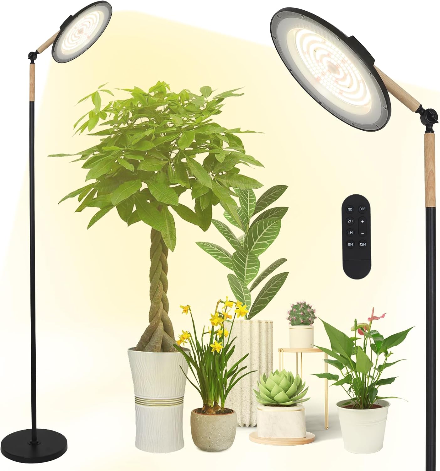 HMVPL 100W Grow Lights for Indoor Plants Full Spectrum, Plant Lights for Indoor Growing with 216 Light Beads, Timer, Remote Control, Dimmable Standing Growth Lamp for Large Many Plants(5 Level Height)
