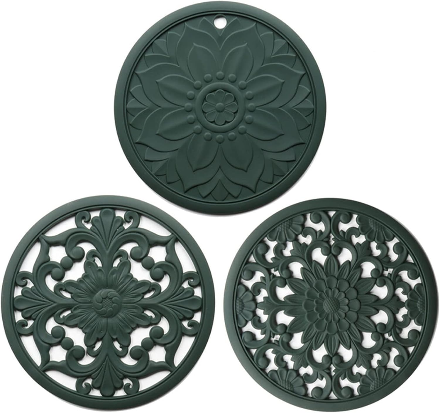 Trivets 3PCS Pot Holder Insulation Coaster Hollow Carved Silicone Non-Slip Flexible Kitchen Cup Holder Coaster (Color : Green)