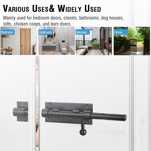 Miniatura 8 de Pestillo de puerta de perno deslizante, 7.8 pulgadas, de acero inoxidable sólido, resistente, para vallas, puertas de patio, garajes, dormitorios,