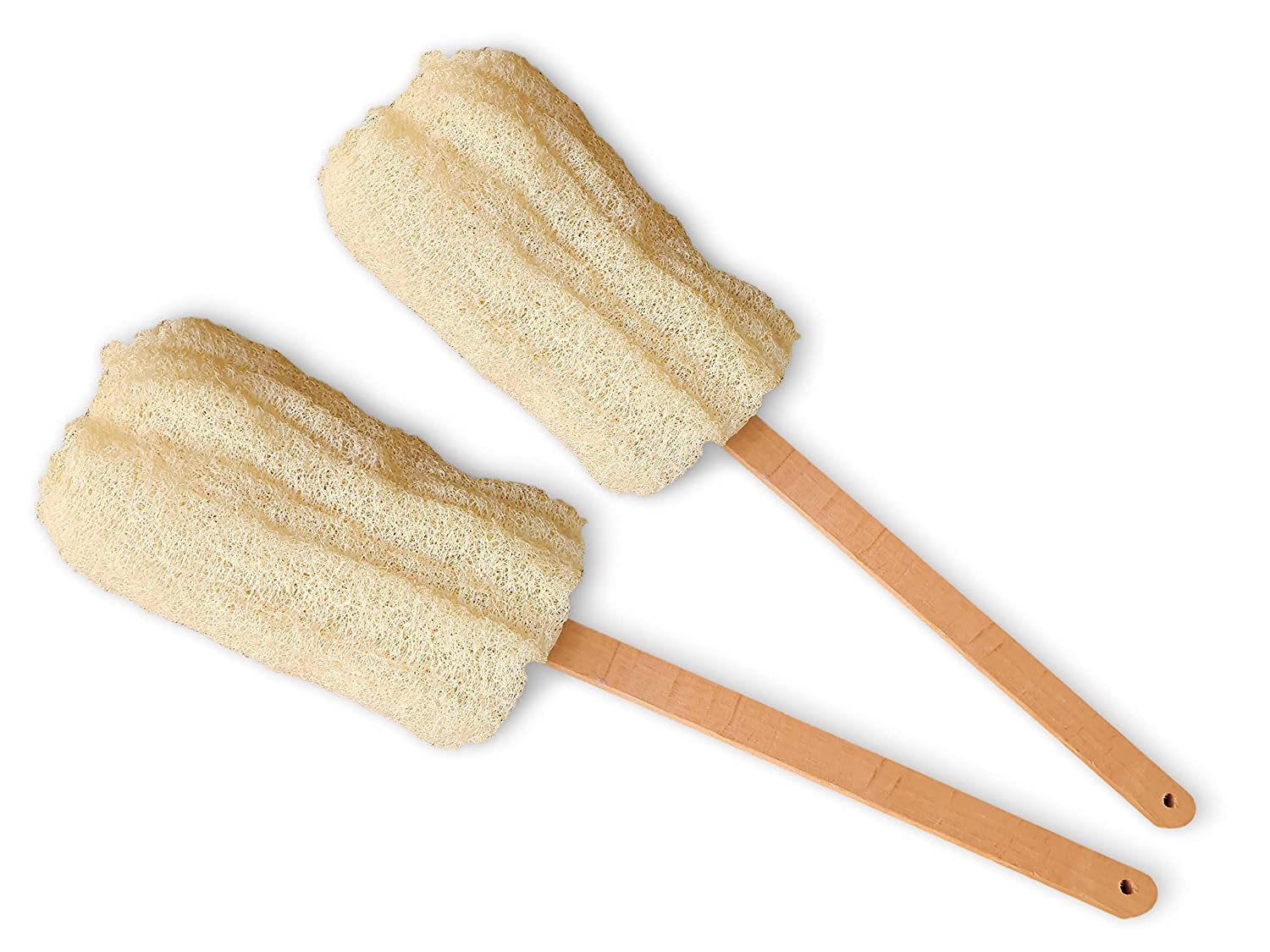 100% Egyptian Loofah with long wooden handle - All Skin Type, Eco Friendly, Soft, Comfortable, Exfoliating, No Chemicals Added, Luffa pack2