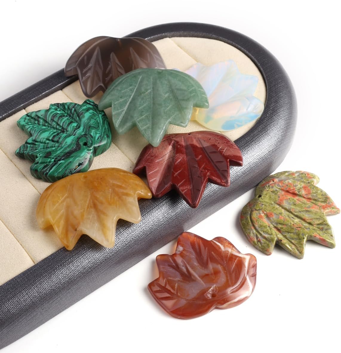 LE SKY 4 Pcs Natural Stone Pendants Maple Leaf Shape Healing Crystal Agate Stone for Jewelry Making Necklace - Image 4