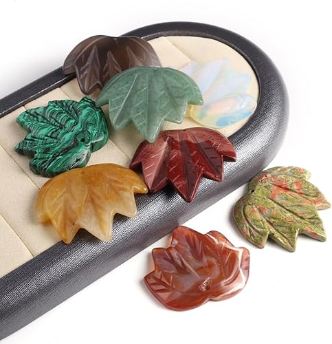 Miniatura 4 de LE SKY 4 colgantes de piedra natural en forma de hoja de arce piedra de ágata de cristal curativo para hacer joyas y collares, Piedra Piedra Ágata,