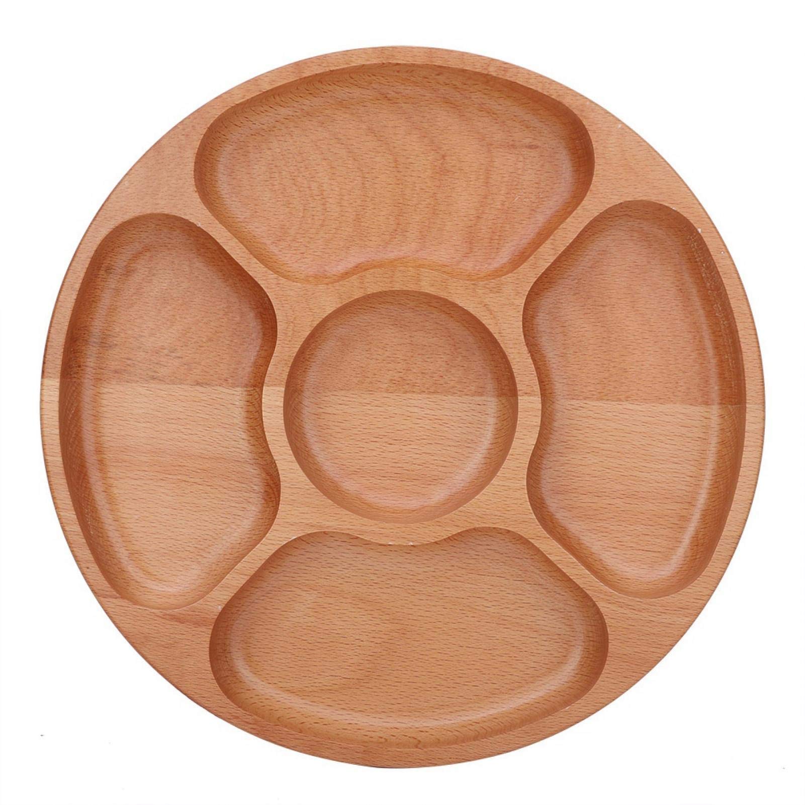 Runde Holz Snackteller 30cm Nachhaltige Snackteller mit 5 Fächern