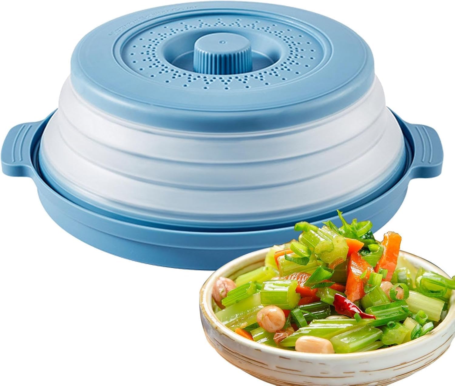 THW® Microwave Splatter Cover, Steaming Tray, Splatter Guard, Foldable Cover with Bottom,Heated Cover, Multifunction Splash Guard Kitchen Tool for Heating Food (blue colour)