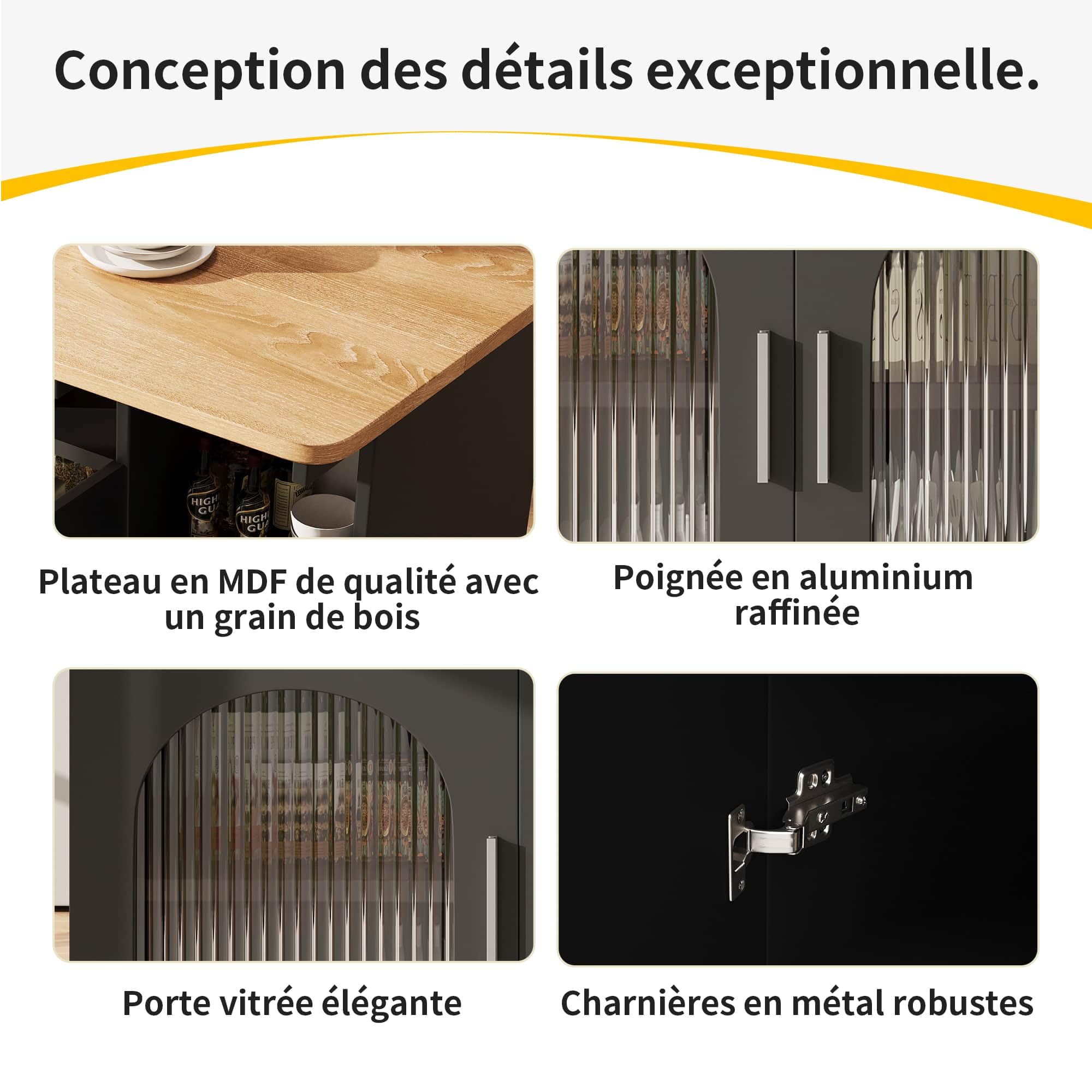 Sweiko Îlot de Cuisine Multifonction avec Rangement, Meuble de Rangement Design en MDF, Étagères Ouvertes et Placards Fermés, Mobilité avec roulettes pour Salon, Cuisine ou Salle à Manger (Noir+Bois)