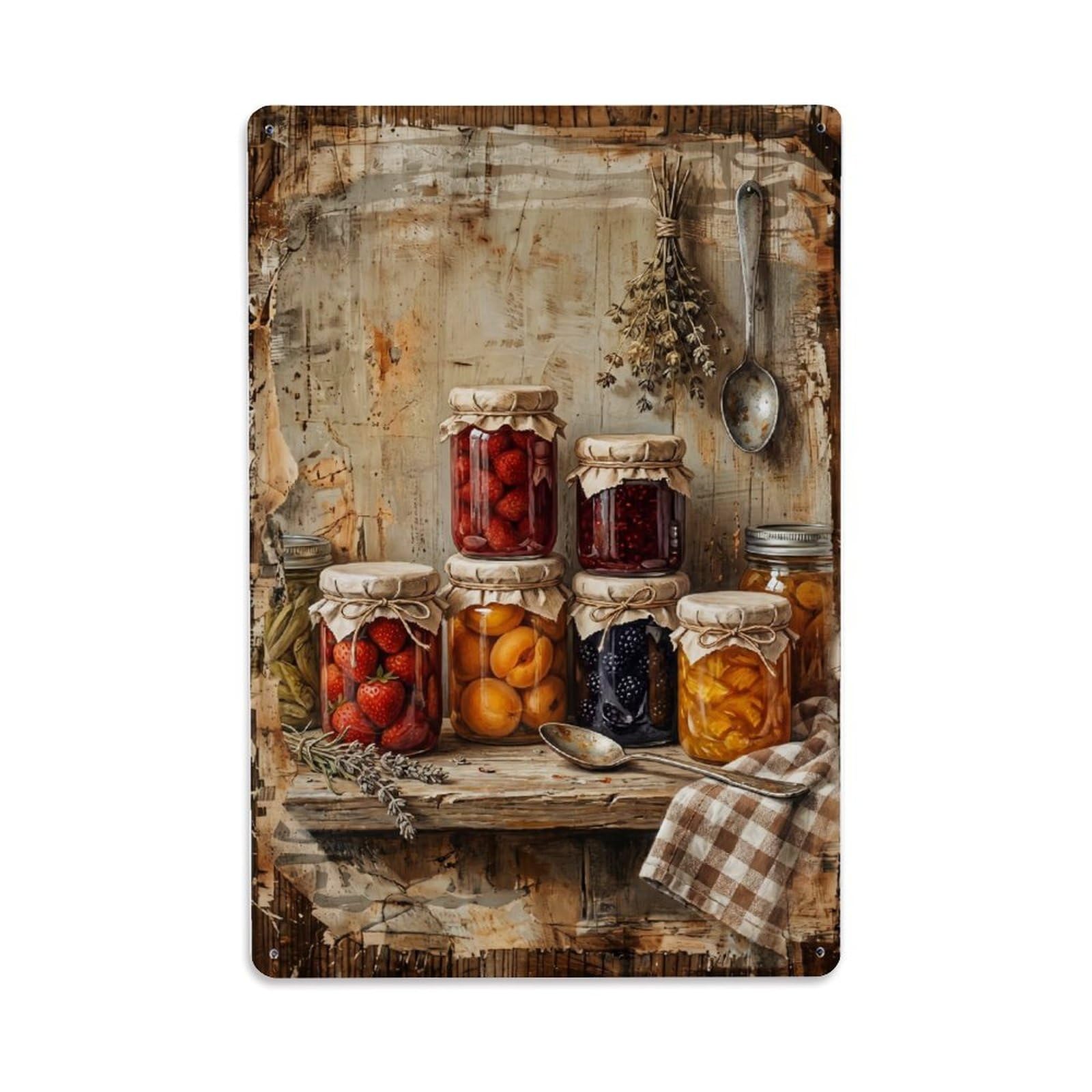 Country Kitchen Jam Jars Preserves Countryside Home Metal Tin Sign Plaque Wall Decor for Cafe, Club Bar, Office, Home Garden Metal Poster 8x12Inch