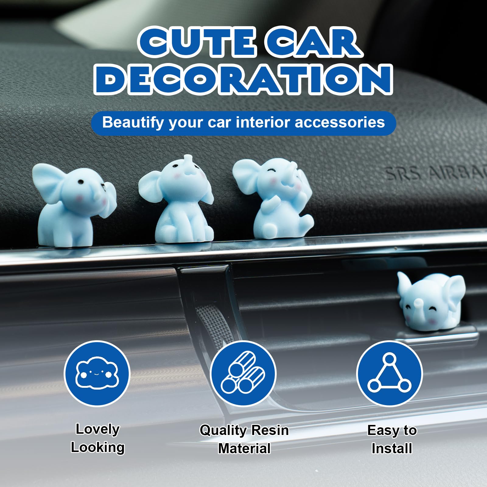 Rislobx Mini Resin Elephants Car Dashboard Decorations, 4PCS Cute Elephant Rear View Mirror Screen Ornament Interior Accessories for Home Office