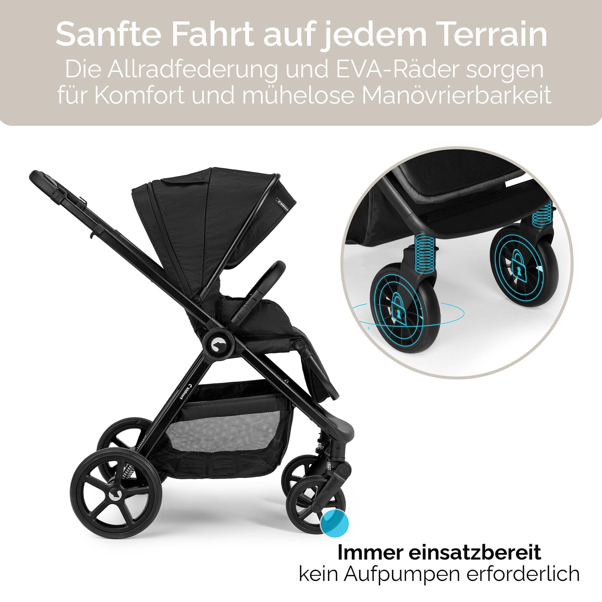 Älskar Buggy Kinderwagen wendbarer Sitz faltbar kompakt bis 22 kg UV-Schutzdach 5-Punkt-Gurt Regenverdeck Moskitonetz Schwarz