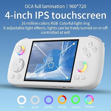 RG406H Handheld Game Console,4.0 Inch IPS Classic Retro Video Games Consoles,with 128G TF Card,with 5000mAh Battery Casual Game Console,Supports Wireless Networt HD Handheld Retro Console (White)