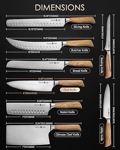 Miniatura 7 de Mitsuharu Cuchillo de chef de 8 pulgadas, cuchillo de corte de carne de la serie SHOMAN con mango de madera de olivo, cuchillo de chef de acero