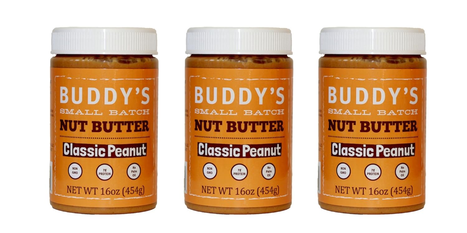 Buddy's Nut Butters Honey Peanut Butter - Pack of 3, 16oz Jars - Small Batch, Small-Batch Nut Butter