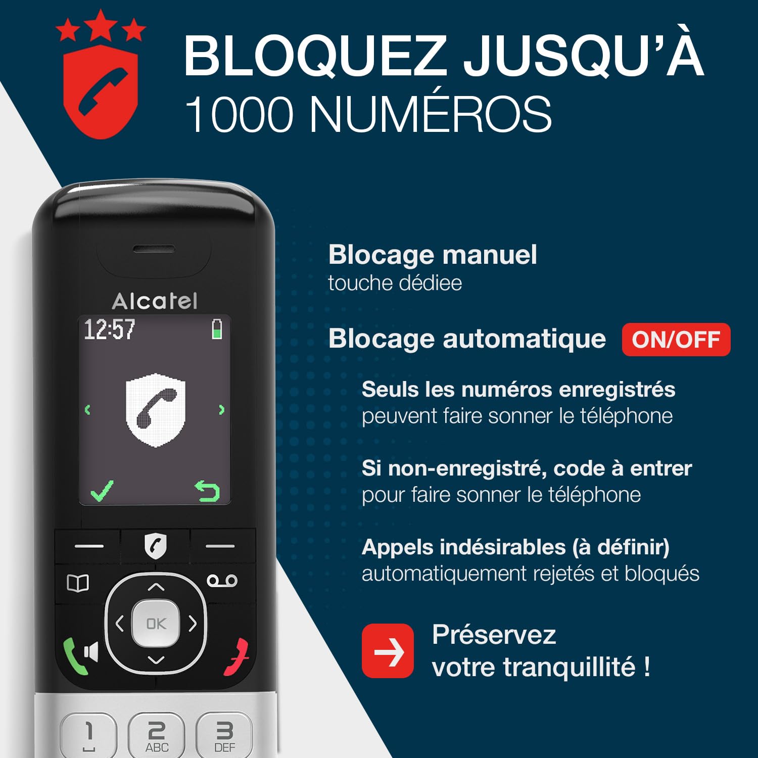 ALCATEL FX990 Voice Trio - Téléphone Fixe sans Fil DECT avec Répondeur 50 Min - Écran Graphique Couleur Haute Résolution - Mains Libres - Blocage des Appels - Sonnerie VIP - 3 Combinés - Noir/Gris