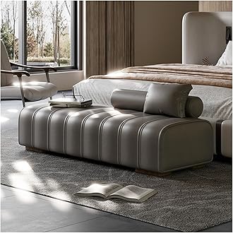 Storage Bench Faux Leather Upholstered End of Bed Bench Modern Long Bench,Rectangular Accent Bench for Living Room Entryway Bedroom End of Bed Bench (Color : Gris, Size : 150 * 45 * 43cm)