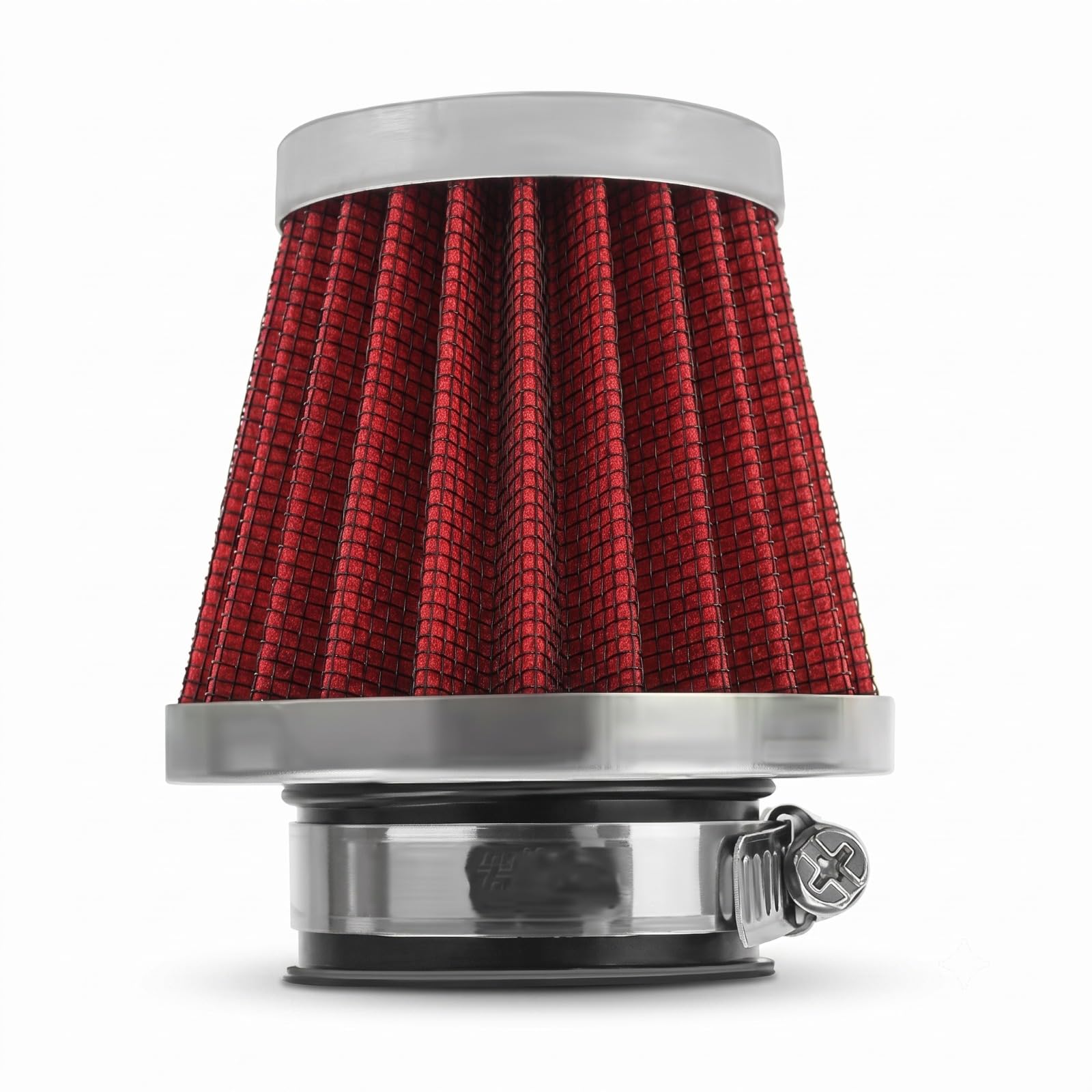 Conical Performance Air Filter, Red Mesh with Chrome Clamp | High-Flow Filtration, Steel Wire Mesh, Universal Fit, Motorcycle & Car Use, Reusable Filter-image-45