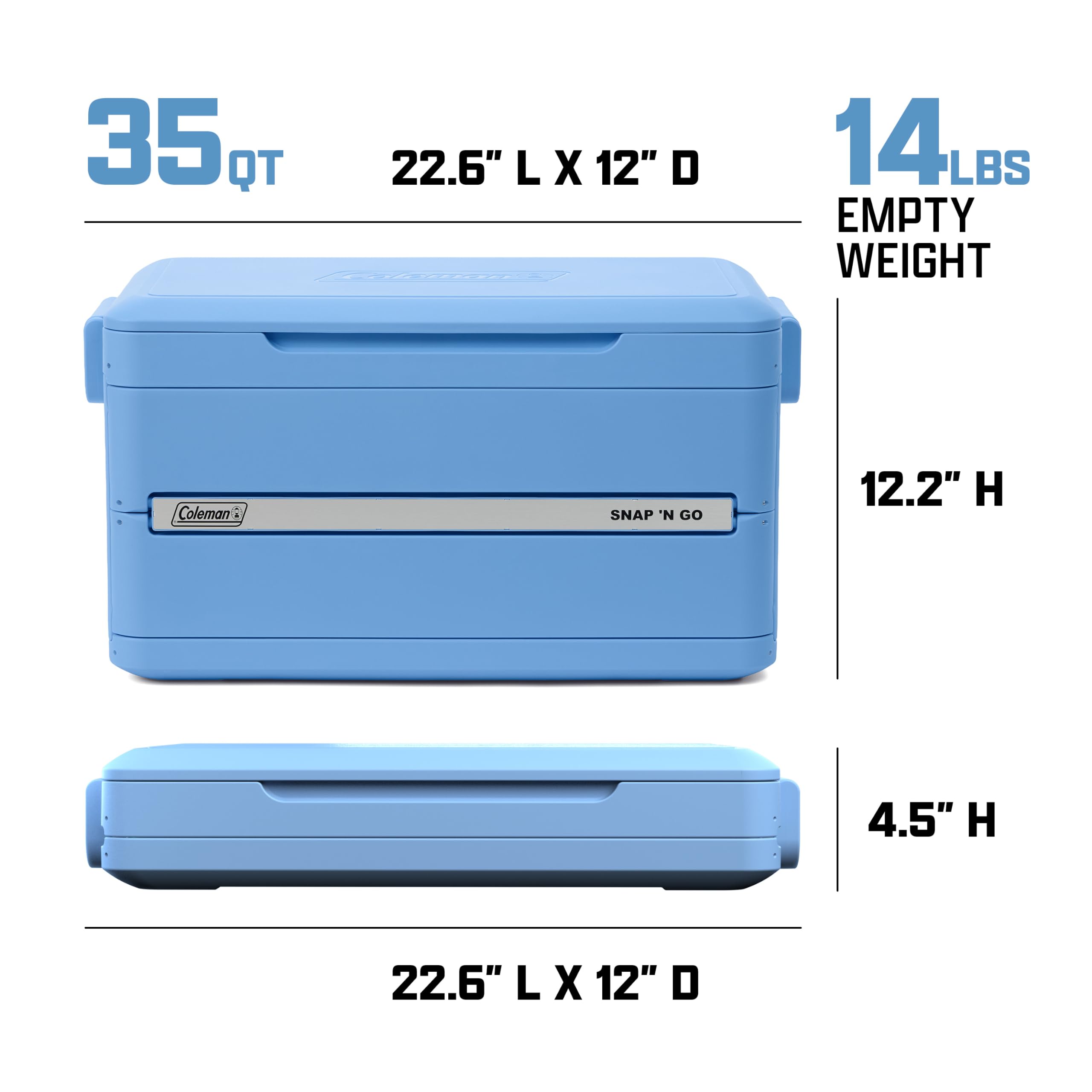 Coleman Snap 'N Go 35QT składana chłodziarka, izolowana twarda lodówka, pojemność 33 l, utrzymuje lód przez 2 dni, wyjmowana wkładka wewnętrzna, oszczędność miejsca, idealna na piknik, kemping i