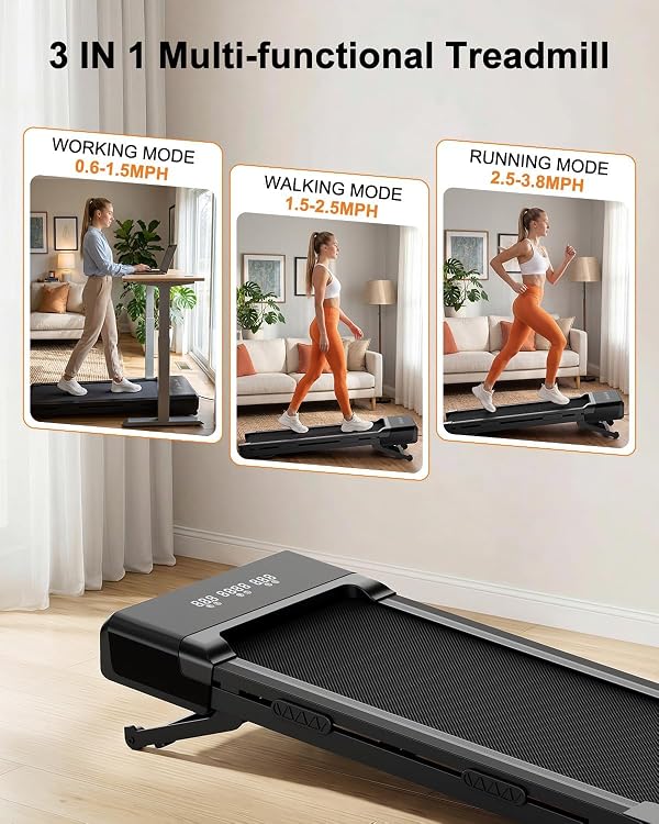 Lacuffy Walking Pad with 9% Incline, 3 in 1 Under Desk Treadmill 300 lbs Capacity, 2.5HP Quiet Portable Mini Treadmill with Remote Control LED Display, Small Walking Running Machine for Home Office by Lacuffy - Used condition - Image 5